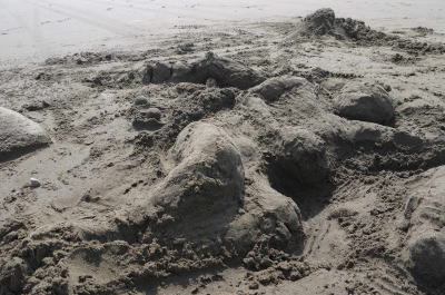 砂の芸術、人と犬画像