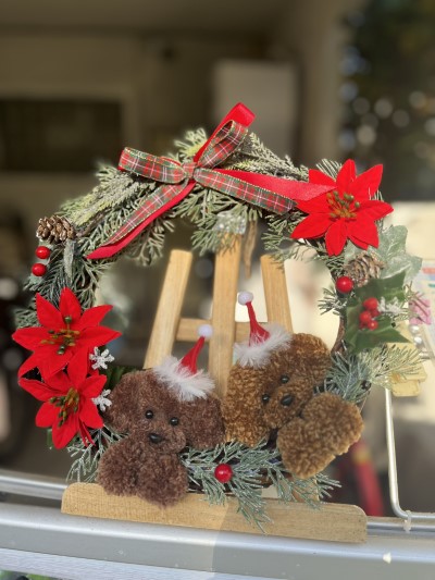 トイプードル羊毛フェルトクリスマスリース画像